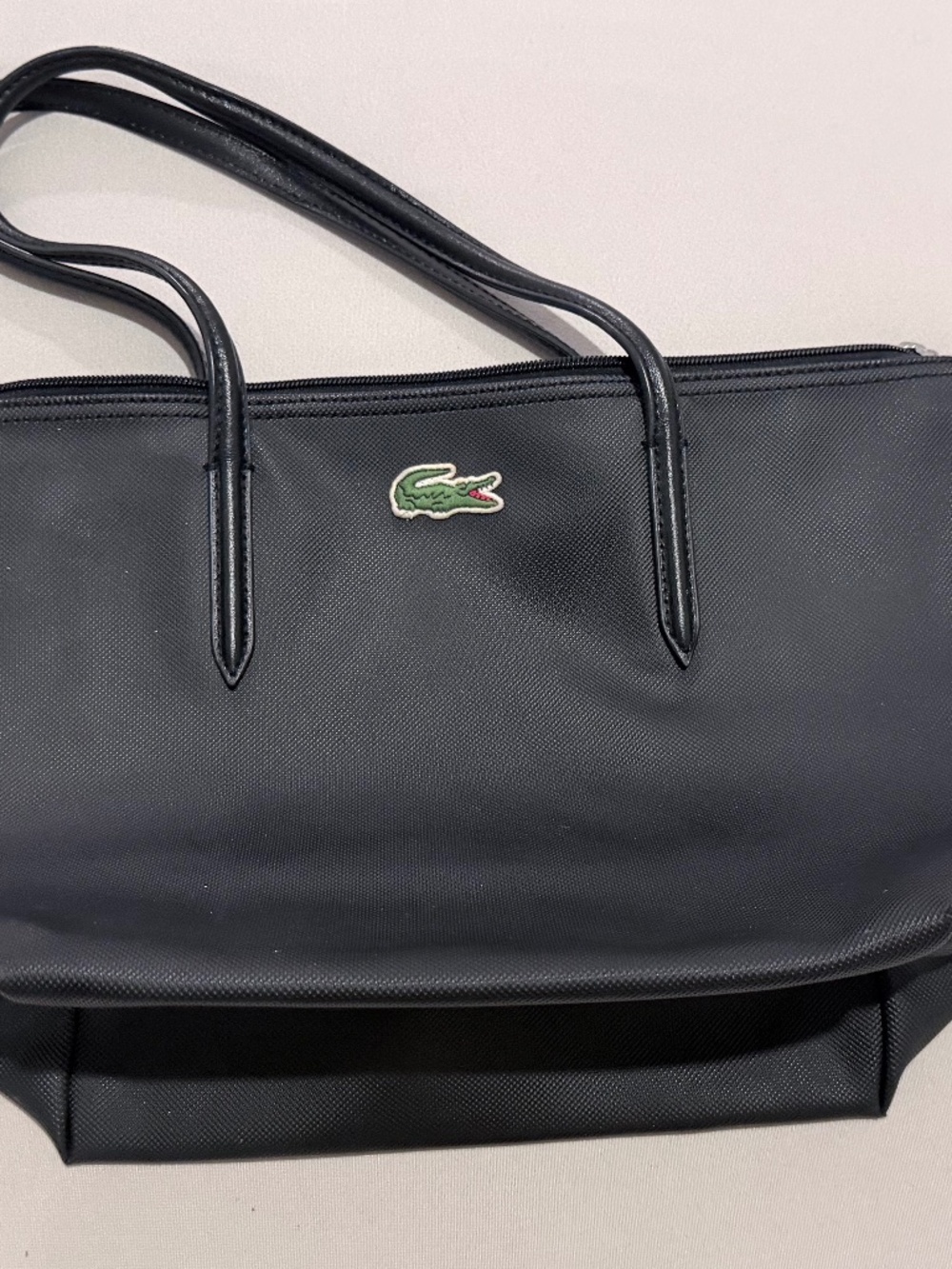 Lacoste Black Zip Tote Shoulder Bag – Green Crocodile Logo